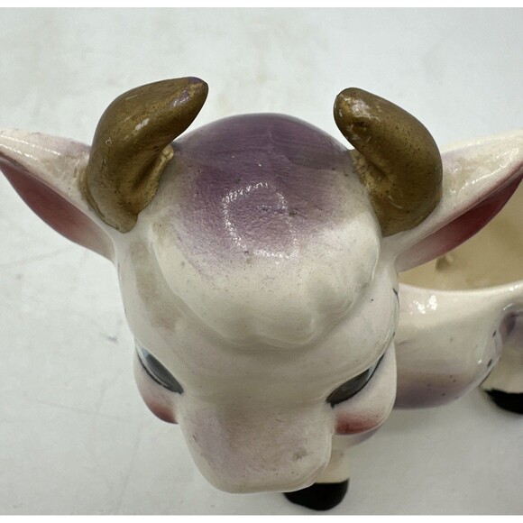 Vintage Milk Creamer Cow Pitcher Purple Pink Ceramic 1950s - Picture 11 of 16